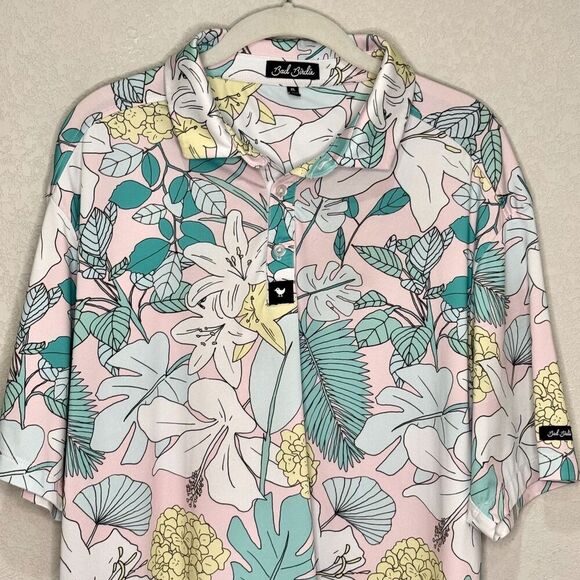 Bad Birdie Polo Shirt Mens XL Pastel Floral Golf Performance Stretch Made Korea - Picture 3 of 8